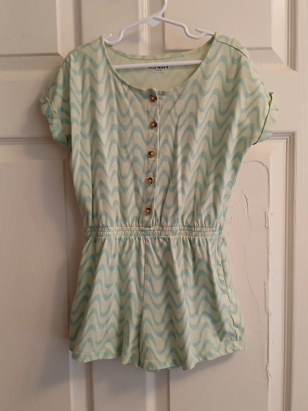 Old Navy Girls' Light Aqua Wave Print Romper
